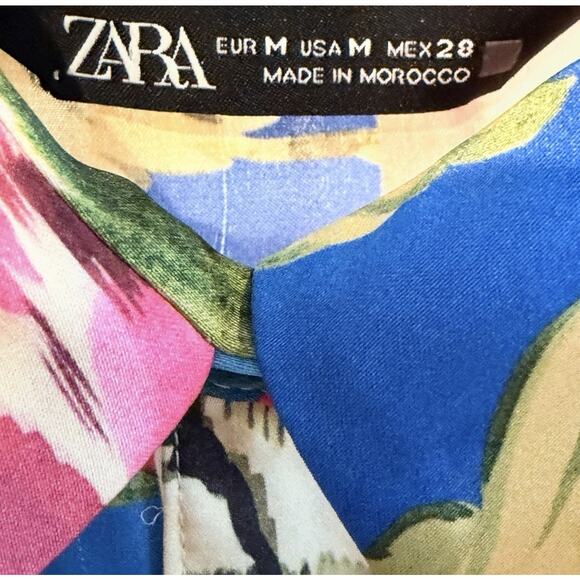Zara Multicolor Topical Floral Satin Romper Women’s M Colorful Vacation - Picture 11 of 12